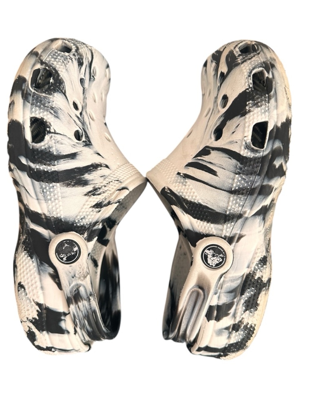 Kids Crocs Marble-Print Clog Shoes in Black & White Size 7 - Picture 4 of 4